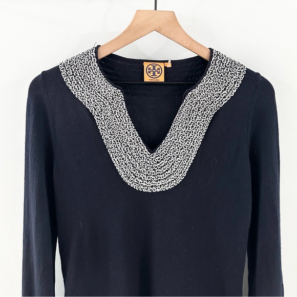 Tory Burch Embellished Wool Sweater Tunic Navy Size Small - Picture 4 of 5